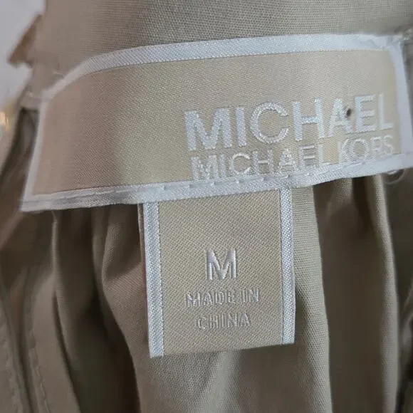 Michael Kors Khaki Gold Chain Halter Organic Stretch Cotton Midi Dress Tiered - Picture 7 of 10